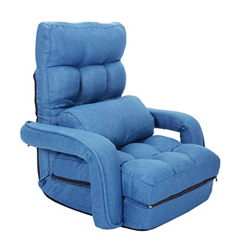 Blue Adjustable Folding Lazy Sofa Floor Chair Sofa Lounger Bed w/Armrests & Pillow for Leisure