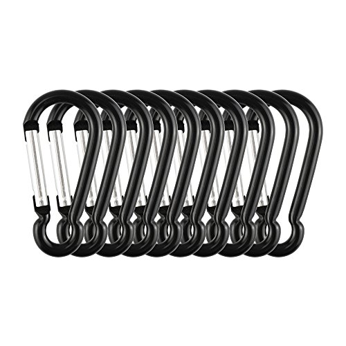 SWATOM Aluminum Carabiner Clip 1.6 Inches Spring Snap Hook Keyring Carabiners for Camping Traveling Hiking Keychains Outdoor Accessories Black (10 Pcs)