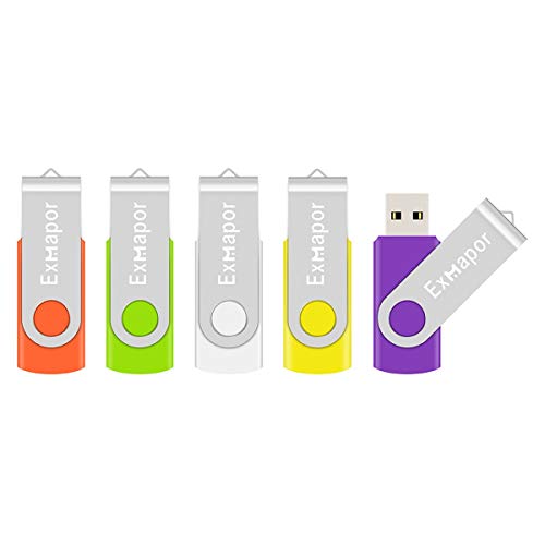 USB Flash Drive 16GB 5Pack, Exmapor USB Swivel Thumb Drives Bulk Storage Memory Stick LED Indicator (5PCS Mix Color, 16G)