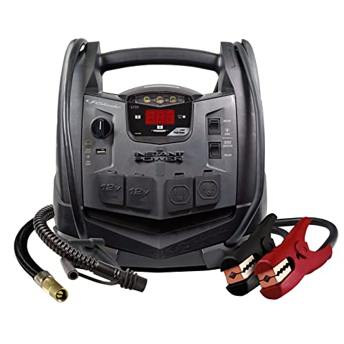 Schumacher SJ1332 Rechargeable AGM Jump Starter for Gas Diesel Vehicles – 1200 Amps with Air Compressor and AC, 12V DC, USB Power Station