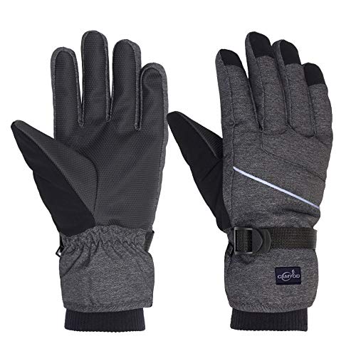 CAMYOD Waterproof Ski Snowboard Gloves with 3M Thinsulate, Cold Weather Gloves for Men(Piping,S)