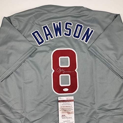 Autographed/Signed Andre Dawson Chicago Grey Baseball Jersey JSA COA