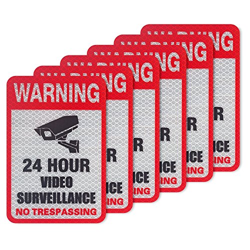 Kichwit 6-Pack Video Surveillance Sign Reflective Sticker Decal Self Adhesive 5.9” x 4”, UV Protected & Waterproof, Indoor & Outdoor Use