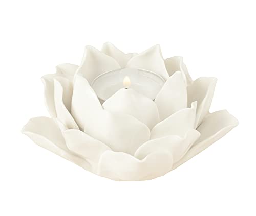 Handmade Ceramic Lotus Flower TeaLight Holder Candlesticks Holder Petals Style Lamp Candle for Home Tabletop Altar windowsill Party Wedding Decoration (White)