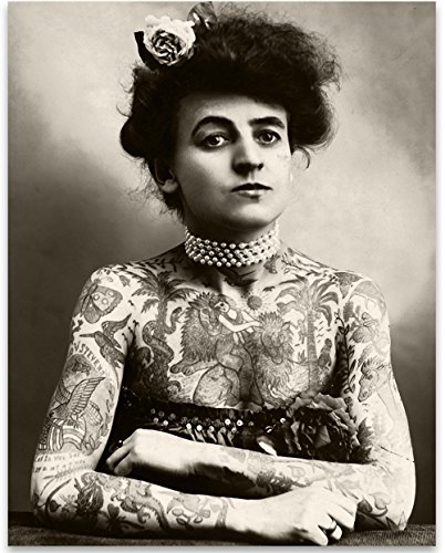 Tattoo Decor – Maud Wagner Tattooed Lady Portrait – Antique Tattoo Shop Studio Wall Decor, Tattoo Parlor Accessories, Vintage Gift for Tattoo Artist, Black and White 11×14 Unframed Art Print Poster