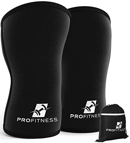 ProFitness 7MM Knee Sleeve Squat Support and Compression for Powerlifting (Black, Medium)