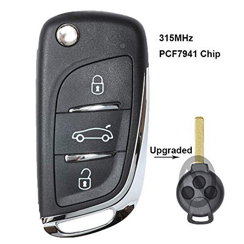 Keyecu Upgraded Flip Remote Car Key Fob 3 Button 315MHz PCF7941 for Benz Smart Fortwo 451 2007-2013