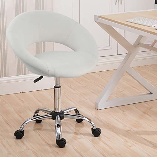 Duhome PU Leather Working Stool, Adjustable Swivel Task Computer Chair with Wheels, White Massage Salon Facial Spa Medical Chair Stool with Backrest