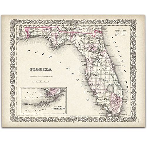 Map of Florida 1855-11×14 Unframed Art Print – Great Beach House Decor Under $15