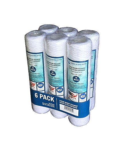 WFD, WF-SW1020 2.5″x10″ 20 Micron String Wound Sediment Water Filter Cartridge, Fits in 10″ Standard Size Housings of Undersink RO or Filtration Systems (6 Pack, 20 Micron)