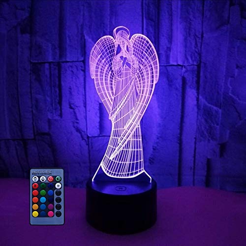 HPBN8 Ltd 3D Angel Night Light Illusion Lamp 7/16 Color Change LED Lamp USB Power Remote Control Table Gift Kids Gifts Decor Decorations Christmas Valentines Gift