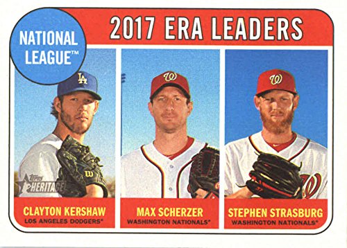 2018 Topps Heritage #8 Max Scherzer/Stephen Strasburg/Clayton Kershaw Washington Nationals/Los Angeles Dodgers Baseball Card
