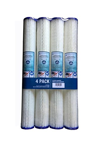 WFD, WF-PE205 2.5″x20″ 5 Micron Pleated Sediment Water Filter Cartridge, Fits in 20″ Standard Size Housings of Filter Systems (4 Pack, 5 Micron)
