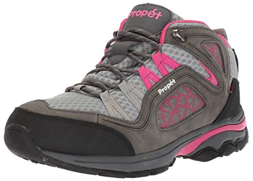 Propét Women’s Peak Hiking Boot, Grey/Berry, 8.5 X-Wide