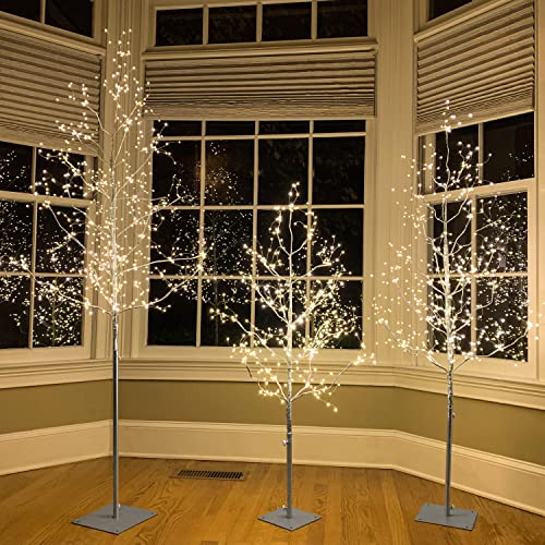 LIGHTSHARE Christmas Tree Combo Kit – Starlit Tree Collection with Angel Lights, 4 feet 5 feet and 6 feet, Silver, Pack of 3, Perfect for Home Decor Holiday Party Wedding