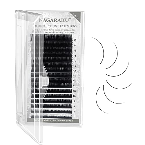 NAGARAKU Eyelash Extensions Individual Lashes 0.15mm C curl 7-15mm Mix Tray Classic Matte Black Natural Faux Mink 16 rows