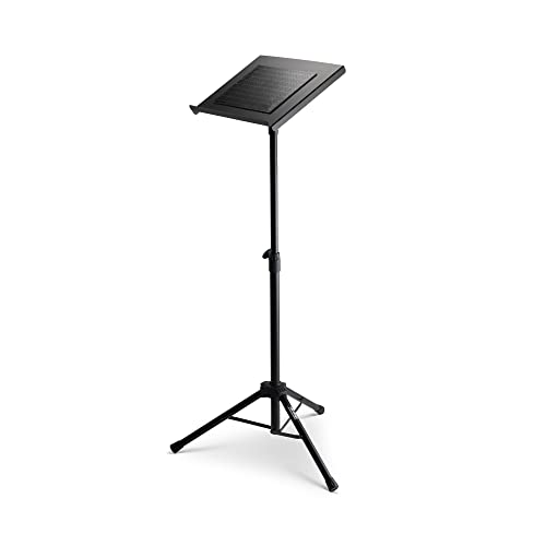 On-Stage LPT7000 Deluxe Laptop Stand (Portable, Folding Workstation for Laptops, Tablets, Phones, Mobile Devices, and Controllers, Adjustable Height and Tilt, Nonslip Platform and Feet, Metal, Black)