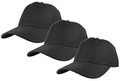 Gelante Plain Blank Baseball Caps Adjustable Back Strap 3 PC-001-Black