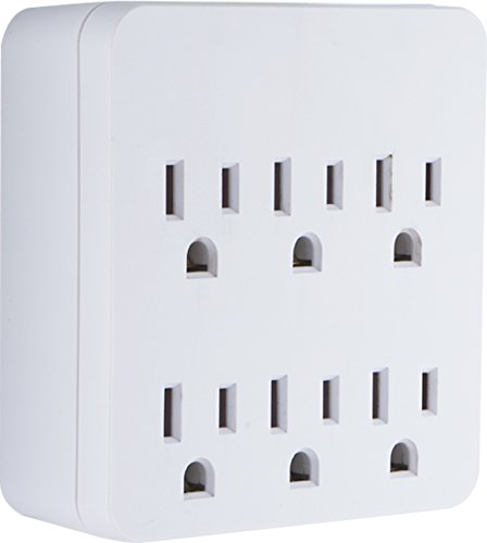 GE Pro 6-Outlet Extender Surge Protector, Wall Tap Adapter, Charging Station, Automatic Shutdown, 3-Prong, 1020 Joules, UL Listed, White, 36727