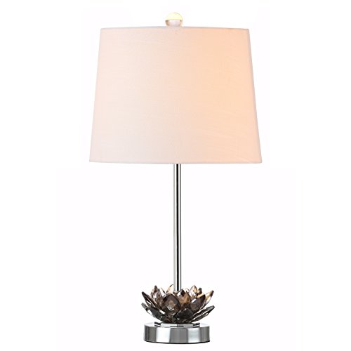 JONATHAN Y JYL2019A Amelia Lotus 25″ Crystal LED Table Lamp Contemporary Transitional Bedside Desk Nightstand Lamp for Bedroom Living Room Office College Bookcase LED Bulb Included, Smoke Gray/Chrome