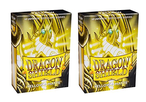 Dragon Shield Bundle: 2 Packs of 60 Count Japanese Size Mini Matte Card Sleeves – Matte Yellow