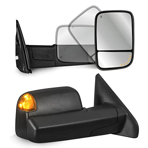 MOSTPLUS Power Heated Towing Mirrors Compatible for 02-09 Ram Flip Up Left Right Pair w/Arrow Light and Turn Signal Light (Set of 2)