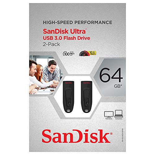Sandisk Ultra 64GB USB 3.0 Flash Drives 100MB/S 2 Pack SDCZ48-064G-A16S2