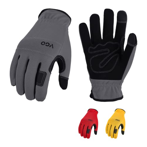 Vgo… 3-Pairs Synthetic Leather Work Gloves, Multi-Purpose Light Duty Work Gloves, Breathable & High Dexterity, Touchscreen (Size L, 3 Color, NB7581)
