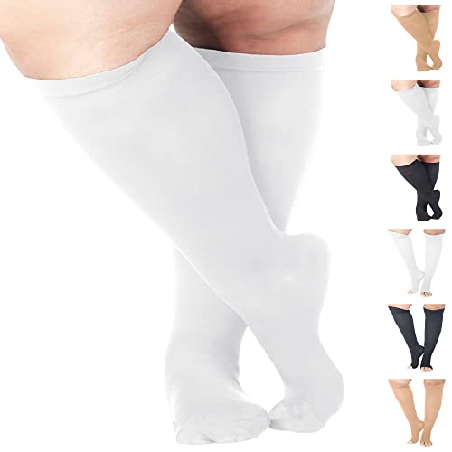 Made in USA – Knee High Stockings Graduated Compression 10-20mmHg for Women and Men – Unisex Compression Stockings 10-20mmHg for Fly and Travel by Absolute Support – White, Large