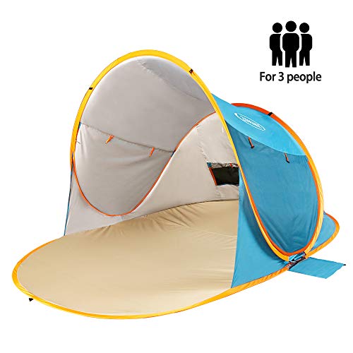 ZOMAKE Pop Up Beach Tent Sun Shelters X-Large for 3-4 Person, Portable Sun Shade Pop Up Canopy for Baby & Family with UPF 50+ UV Protection(Lake Blue)