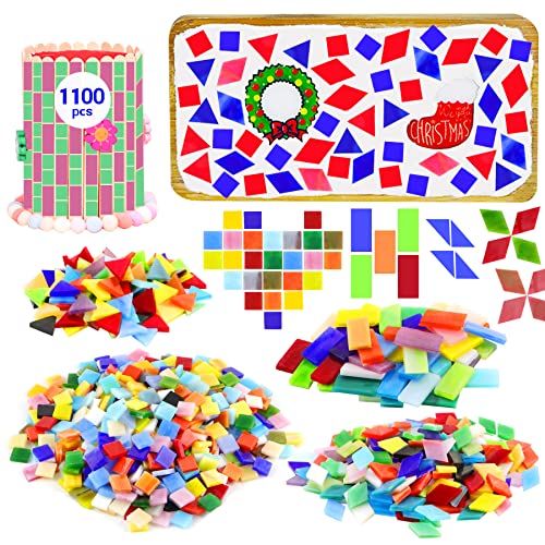 Csdtylh 1100 Pcs Mosaic Tiles, Glass Mosaic Tiles for Crafts Bulk, Stained Mosaic Glass Pieces, Mosaic Supplies for Home Decoration, Art Crafts, DIY Projects, Opaque (Mixed Shape)