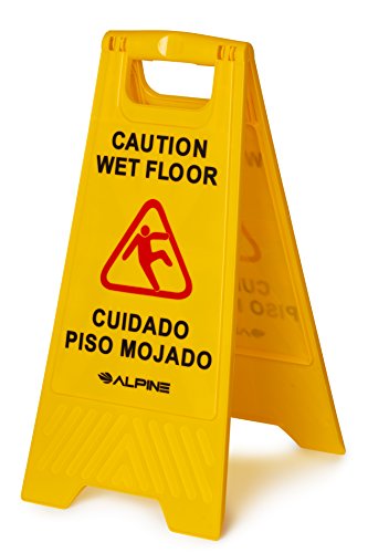 Alpine 24-Inch Caution Wet Floor Sign – A Frame Bright Yellow Warning Sign Sturdy Double Sided Fold Out Bilingual Floor Safety Alert Ideal for Commercial Use