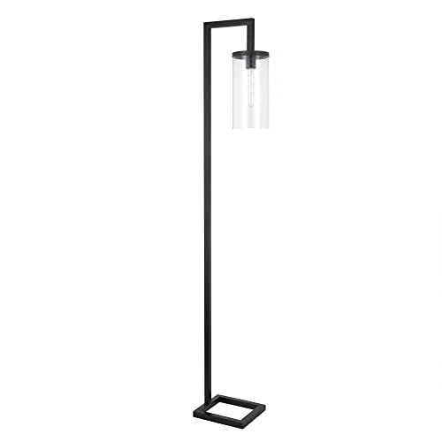Henn&Hart 67.75″ Tall Floor Lamp with Glass Shade in Blackened Bronze/Seeded, Floor Lamp for Home Office, Bedroom, Living Room