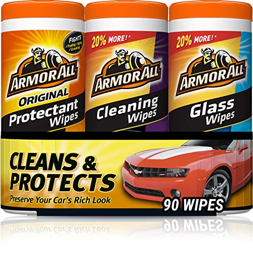Armor All Car Wipes Multi-Pack by Armor All, Cleans Vehicle Interior and Exterior, Includes Armor All Protectant Wipes, Armor All Glass Wipes, and Armor All Cleaning Wipes, 3-Pack, 30 Car Wipes Each
