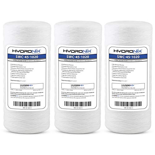 Hydronix HX-SWC-45-1020/3 Universal Whole House Sediment String Wound Water Filter Cartridge 4.5″ x 10″-20 Micron-3 Pack, White