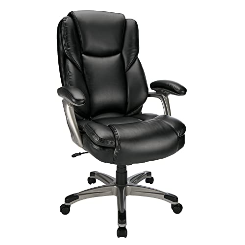 Realspace® Cressfield Bonded Leather High-Back Chair, Black/Silver