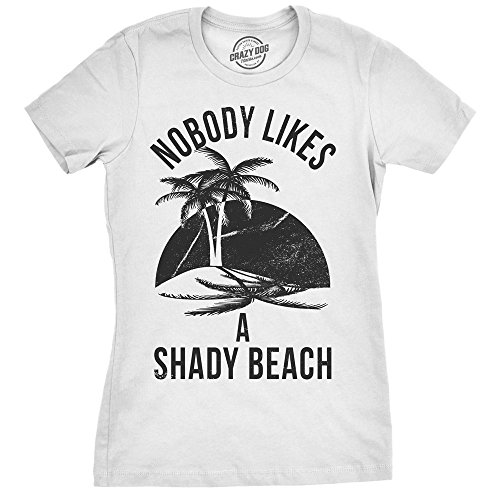 Womens Shady Beach Funny Shirts Cute Vacation Vintage Novelty Hilarious T Shirt Crazy Dog Women’s Novelty Tshirts Premium Cotton Blend Graphic Tees White XL
