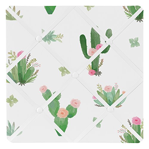 Pink Green Boho Fabric Memory Memo Photo Bulletin Board for Cactus Floral Watercolor Collection by Sweet Jojo Designs