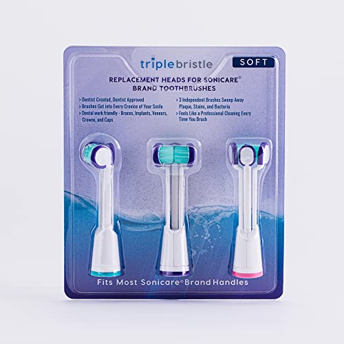 Compatible with Philips Sonicare® ONLY- Three Headed Replacement Toothbrush Heads – Fits ONLY Sonicare Models: DiamondClean, Flexcare+, HealthyWhite+, 2 Series Plaque Control (Soft Bristles – 3 Pack)