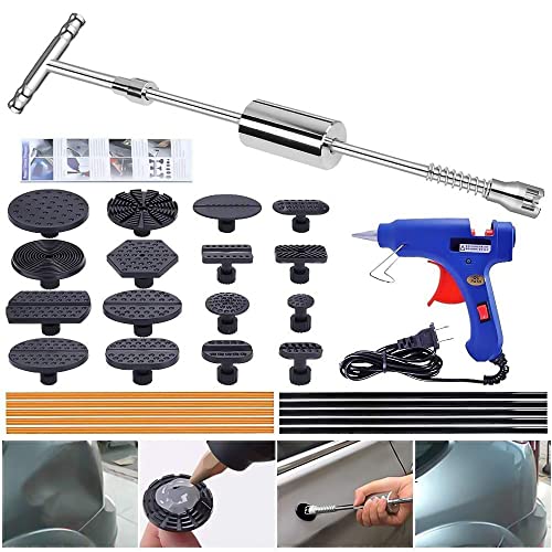 YOOHE Paintless Dent Repair Puller Kit – Dent Puller Slide Hammer T-Bar Tool with 16pcs Dent Removal Pulling Tabs for Car Auto Body Hail Damage Remover