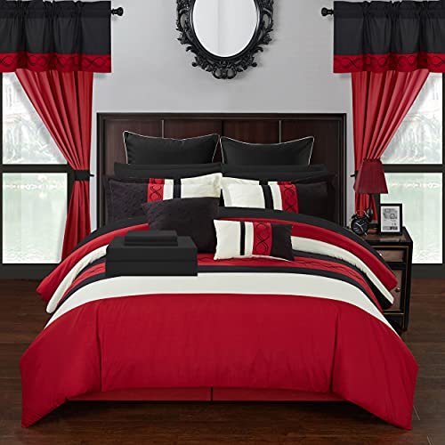 Chic Home Idit 24 Piece Comforter Set, Queen, Red