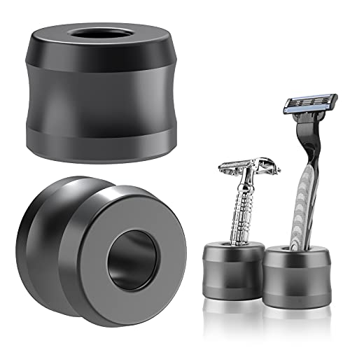 Linkidea 2 Pack Safety Razor Stand, Opening Dia 0.7″ (18.5mm) Aluminum Alloy Men’s Shaving Stand for Bathroom Countertops, Dark Grey