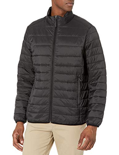 Amazon Essentials Men’s Packable Lightweight Water-Resistant Puffer Jacket (Available in Big & Tall), Black, Large