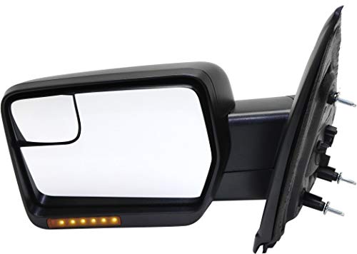 Kool Vue Mirror Compatible with 2011-2014 Ford F-150 Driver Side, Heated, Manual Folding, Power Glass, Blind Spot Glass, Signal Light, Textured Black