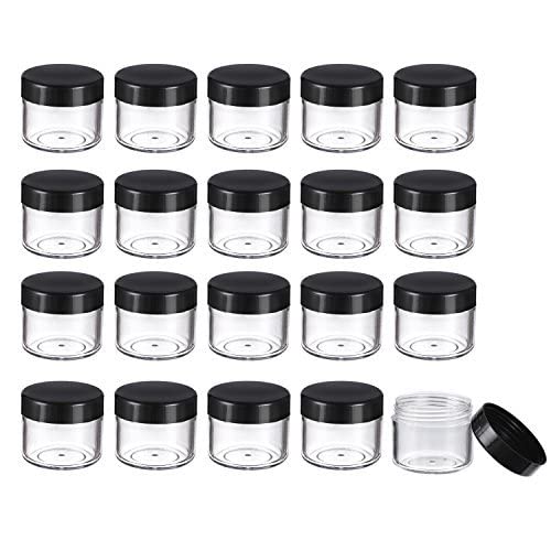 20 Pieces Round Pot Jars Plastic Cosmetic Containers Set with Lid for Liquid Creams Sample, 20 ml/ 0.7 oz (Black Lid)