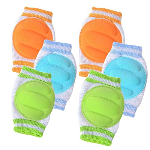 3 Pairs Baby Knee Pads for Crawling – Adjustable Breathable Waterproof Safety Protector, Elastic Knee Elbow Pads for Babies, Toddlers, Infants, Boys, Girls, Kids, Unisex (A)