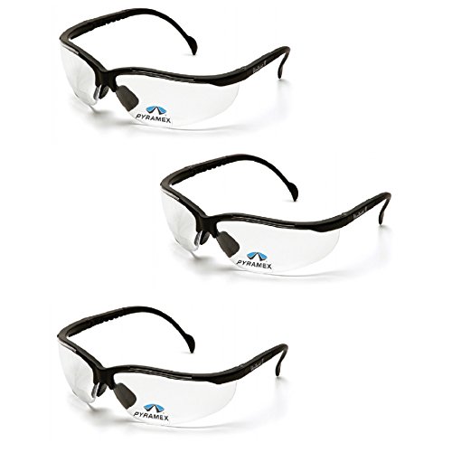 Pyramex V2 Readers Bifocal Safety Glasses, Clear Lens with Black Frame SB1810R15 (3 Pair) (+1.5 Lens)