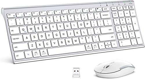 iClever GK03 Wireless Keyboard and Mouse Combo – 2.4G Portable Wireless Keyboard Mouse, Rechargeable Ergonomic Design Full Size Slim Thin Stable Connection Keyboard for Windows 7/8/10, Mac OS