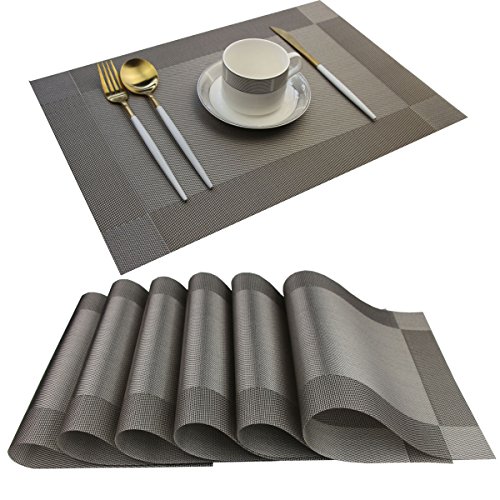 Bright Dream Placemats Washable Easy to Clean Woven Vinyl Placemats for Kitchen Table Heat-resistand Table placemats Mats 12×18 inches Set of 6 (Grey)