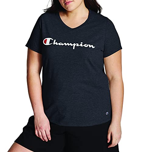 Champion womens Plus Jersey V-neck Tee, Script Logo T Shirt, Black-y07245, 4X-Large US